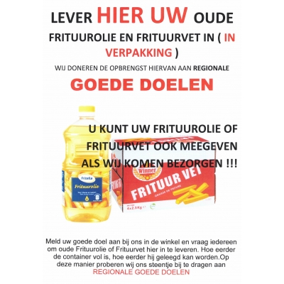 AANBIEDING !  Vanaf nu kunt U oude Frituurolie/Frituurvet bij ons inleveren